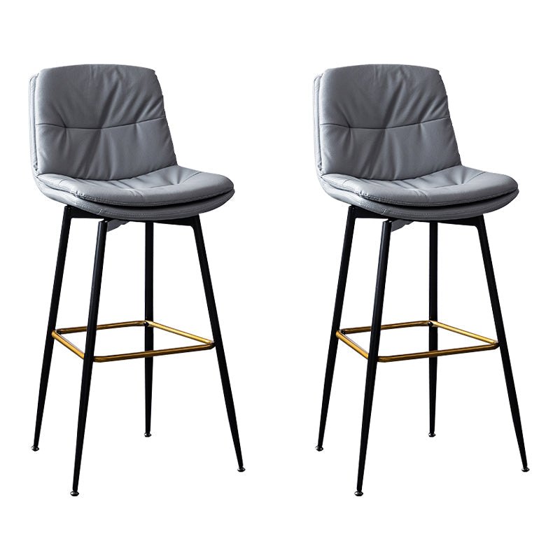 Scandinavian Leather Metal Counter Stools Black Low Back Bar Stools with Footrest Light Gray 2 Piece Set Clearhalo 'Bar Furniture' 'Bar Stools' 'bar_stools' 'furn' 'furn_bar_stools' 'Furniture' 'furniture_bar_stools' 'Kitchen & Dining Furniture' 4730391