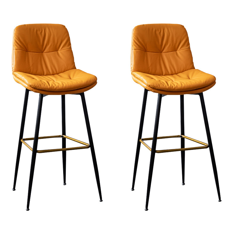 Scandinavian Leather Metal Counter Stools Black Low Back Bar Stools with Footrest Yellow 2 Piece Set Clearhalo 'Bar Furniture' 'Bar Stools' 'bar_stools' 'furn' 'furn_bar_stools' 'Furniture' 'furniture_bar_stools' 'Kitchen & Dining Furniture' 4730393