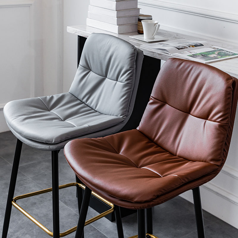 Scandinavian Leather Metal Counter Stools Black Low Back Bar Stools with Footrest Clearhalo 'Bar Furniture' 'Bar Stools' 'bar_stools' 'furn' 'furn_bar_stools' 'Furniture' 'furniture_bar_stools' 'Kitchen & Dining Furniture' 4730394