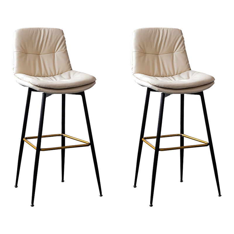 Scandinavian Leather Metal Counter Stools Black Low Back Bar Stools with Footrest Off-White 2 Piece Set Clearhalo 'Bar Furniture' 'Bar Stools' 'bar_stools' 'furn' 'furn_bar_stools' 'Furniture' 'furniture_bar_stools' 'Kitchen & Dining Furniture' 4730398