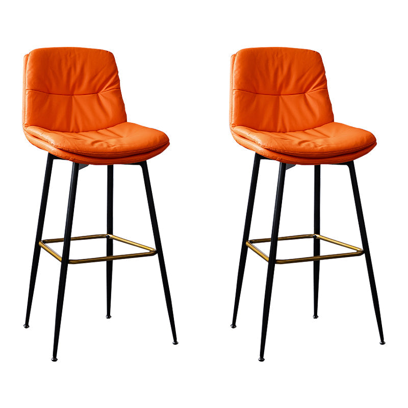 Scandinavian Leather Metal Counter Stools Black Low Back Bar Stools with Footrest Orange 2 Piece Set Clearhalo 'Bar Furniture' 'Bar Stools' 'bar_stools' 'furn' 'furn_bar_stools' 'Furniture' 'furniture_bar_stools' 'Kitchen & Dining Furniture' 4730400