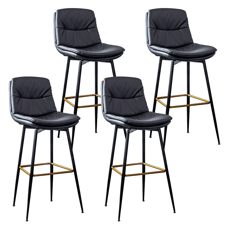 Scandinavian Leather Metal Counter Stools Black Low Back Bar Stools with Footrest Black 4 Piece Set Clearhalo 'Bar Furniture' 'Bar Stools' 'bar_stools' 'furn' 'furn_bar_stools' 'Furniture' 'furniture_bar_stools' 'Kitchen & Dining Furniture' 4730401