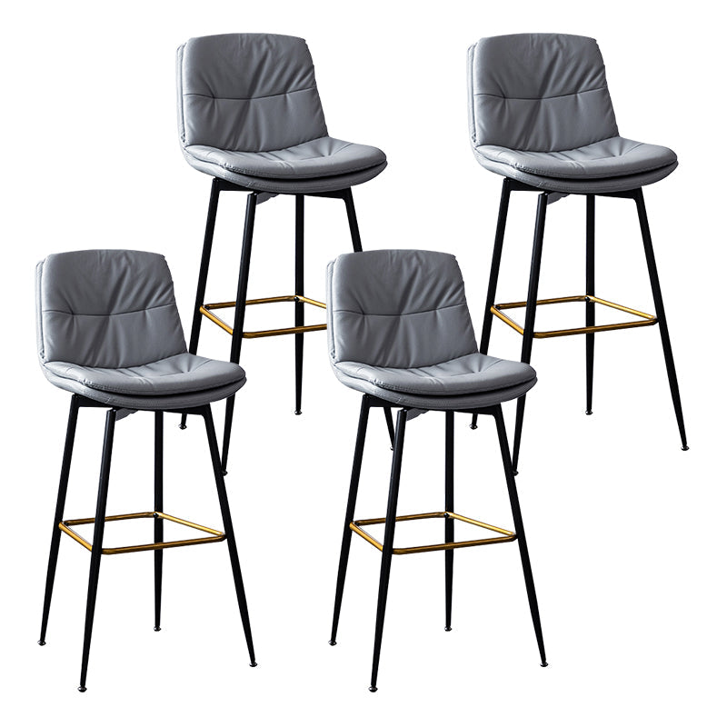 Scandinavian Leather Metal Counter Stools Black Low Back Bar Stools with Footrest Light Gray 4 Piece Set Clearhalo 'Bar Furniture' 'Bar Stools' 'bar_stools' 'furn' 'furn_bar_stools' 'Furniture' 'furniture_bar_stools' 'Kitchen & Dining Furniture' 4730402