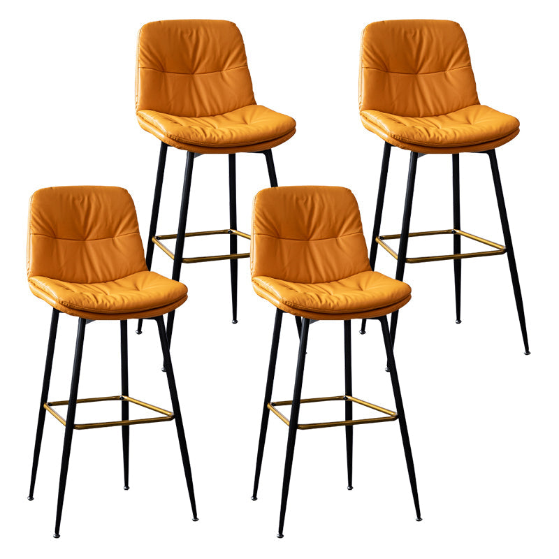 Scandinavian Leather Metal Counter Stools Black Low Back Bar Stools with Footrest Yellow 4 Piece Set Clearhalo 'Bar Furniture' 'Bar Stools' 'bar_stools' 'furn' 'furn_bar_stools' 'Furniture' 'furniture_bar_stools' 'Kitchen & Dining Furniture' 4730403