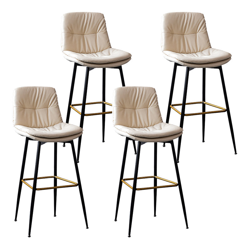 Scandinavian Leather Metal Counter Stools Black Low Back Bar Stools with Footrest Off-White 4 Piece Set Clearhalo 'Bar Furniture' 'Bar Stools' 'bar_stools' 'furn' 'furn_bar_stools' 'Furniture' 'furniture_bar_stools' 'Kitchen & Dining Furniture' 4730405