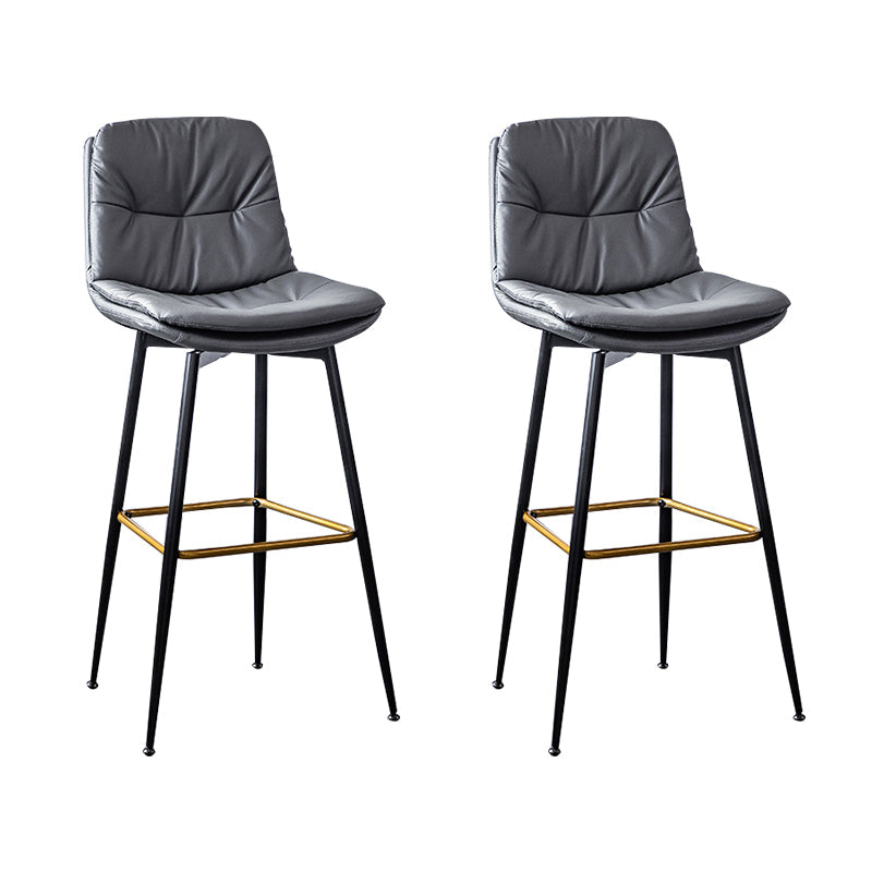 Scandinavian Leather Metal Counter Stools Black Low Back Bar Stools with Footrest Dark Gray 2 Piece Set Clearhalo 'Bar Furniture' 'Bar Stools' 'bar_stools' 'furn' 'furn_bar_stools' 'Furniture' 'furniture_bar_stools' 'Kitchen & Dining Furniture' 4730408