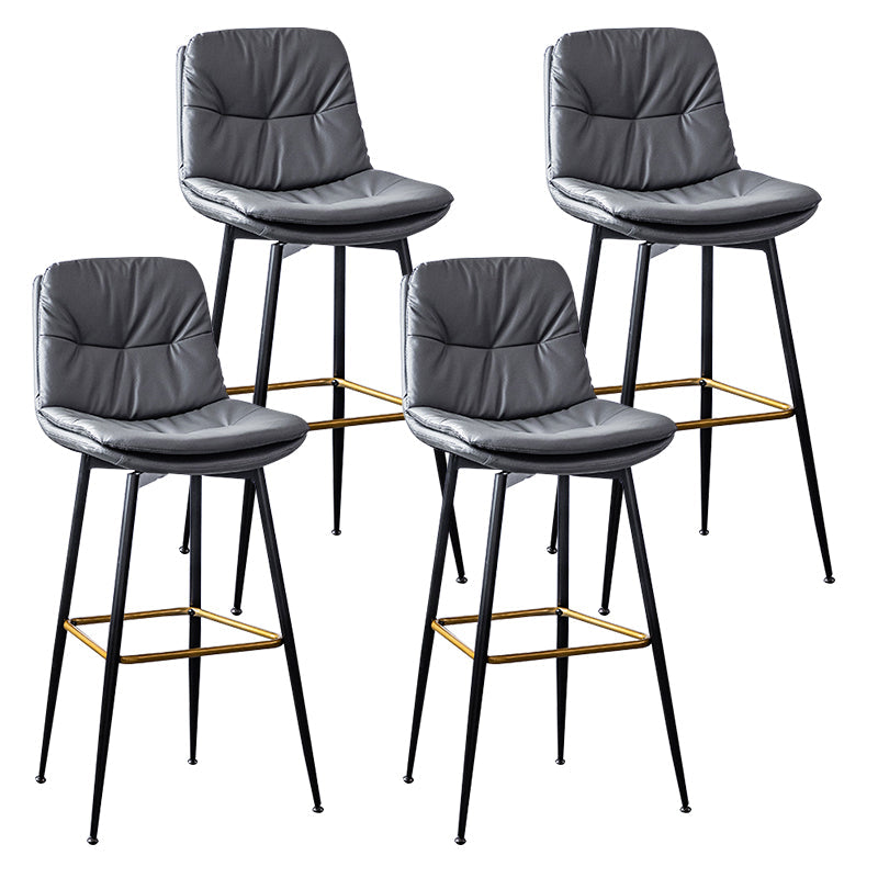 Scandinavian Leather Metal Counter Stools Black Low Back Bar Stools with Footrest Dark Gray 4 Piece Set Clearhalo 'Bar Furniture' 'Bar Stools' 'bar_stools' 'furn' 'furn_bar_stools' 'Furniture' 'furniture_bar_stools' 'Kitchen & Dining Furniture' 4730409