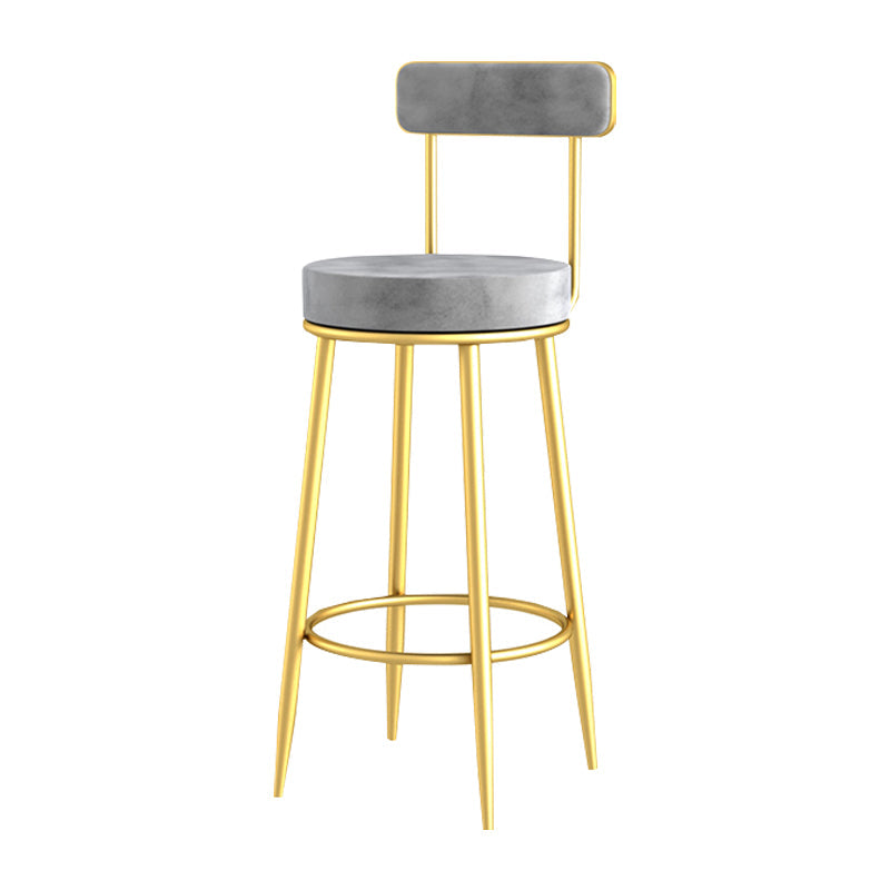 Scandinavian Upholstered Metal Counter Stools Low Back Bar Stools with Round Seat Grey Gold 1 Piece Clearhalo 'Bar Furniture' 'Bar Stools' 'bar_stools' 'furn' 'furn_bar_stools' 'Furniture' 'furniture_bar_stools' 'Kitchen & Dining Furniture' 4730414