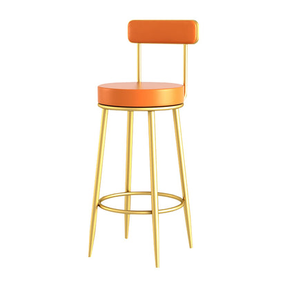 Scandinavian Upholstered Metal Counter Stools Low Back Bar Stools with Round Seat Orange Gold 1 Piece Clearhalo 'Bar Furniture' 'Bar Stools' 'bar_stools' 'furn' 'furn_bar_stools' 'Furniture' 'furniture_bar_stools' 'Kitchen & Dining Furniture' 4730418