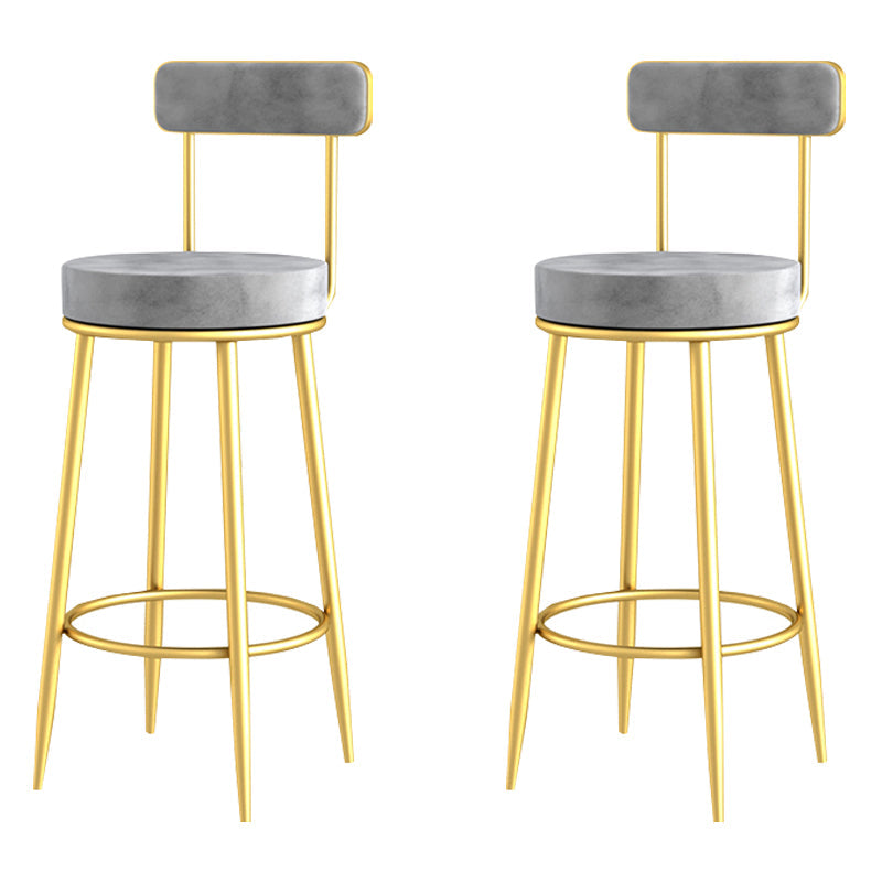 Scandinavian Upholstered Metal Counter Stools Low Back Bar Stools with Round Seat Grey Gold 2 Piece Set Clearhalo 'Bar Furniture' 'Bar Stools' 'bar_stools' 'furn' 'furn_bar_stools' 'Furniture' 'furniture_bar_stools' 'Kitchen & Dining Furniture' 4730422