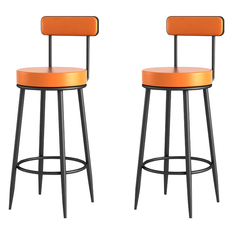 Scandinavian Upholstered Metal Counter Stools Low Back Bar Stools with Round Seat Orange Black 2 Piece Set Clearhalo 'Bar Furniture' 'Bar Stools' 'bar_stools' 'furn' 'furn_bar_stools' 'Furniture' 'furniture_bar_stools' 'Kitchen & Dining Furniture' 4730424