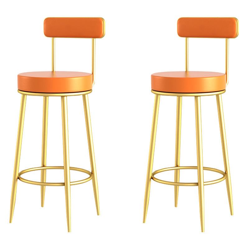 Scandinavian Upholstered Metal Counter Stools Low Back Bar Stools with Round Seat Orange Gold 2 Piece Set Clearhalo 'Bar Furniture' 'Bar Stools' 'bar_stools' 'furn' 'furn_bar_stools' 'Furniture' 'furniture_bar_stools' 'Kitchen & Dining Furniture' 4730426