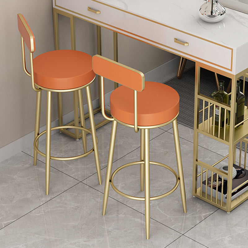 Scandinavian Upholstered Metal Counter Stools Low Back Bar Stools with Round Seat Clearhalo 'Bar Furniture' 'Bar Stools' 'bar_stools' 'furn' 'furn_bar_stools' 'Furniture' 'furniture_bar_stools' 'Kitchen & Dining Furniture' 4730428