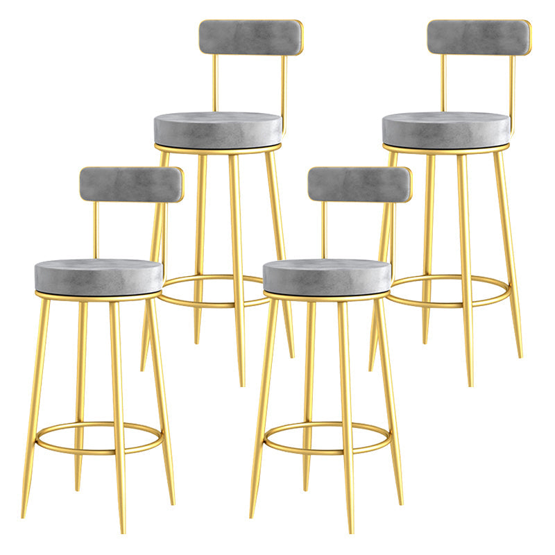 Scandinavian Upholstered Metal Counter Stools Low Back Bar Stools with Round Seat Grey Gold 4 Piece Set Clearhalo 'Bar Furniture' 'Bar Stools' 'bar_stools' 'furn' 'furn_bar_stools' 'Furniture' 'furniture_bar_stools' 'Kitchen & Dining Furniture' 4730430