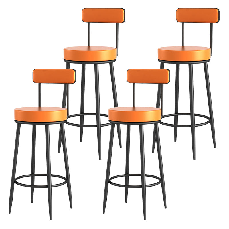 Scandinavian Upholstered Metal Counter Stools Low Back Bar Stools with Round Seat Orange Black 4 Piece Set Clearhalo 'Bar Furniture' 'Bar Stools' 'bar_stools' 'furn' 'furn_bar_stools' 'Furniture' 'furniture_bar_stools' 'Kitchen & Dining Furniture' 4730431