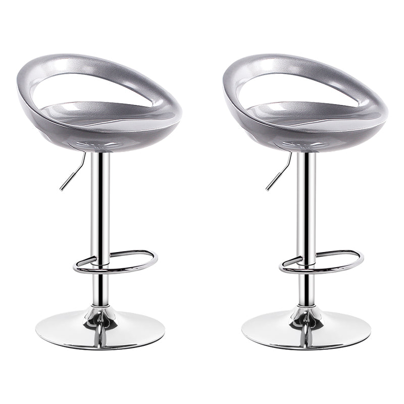 Industrial Adjustable Height Swivel Counter Stools Metal Bar Stools with Footrest Silver 2 Piece Set Clearhalo 'Bar Furniture' 'Bar Stools' 'bar_stools' 'furn' 'furn_bar_stools' 'Furniture' 'furniture_bar_stools' 'Kitchen & Dining Furniture' 4730460