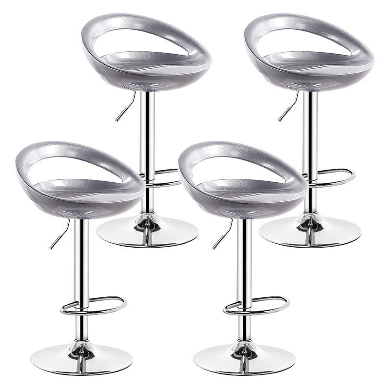 Industrial Adjustable Height Swivel Counter Stools Metal Bar Stools with Footrest Silver 4 Piece Set Clearhalo 'Bar Furniture' 'Bar Stools' 'bar_stools' 'furn' 'furn_bar_stools' 'Furniture' 'furniture_bar_stools' 'Kitchen & Dining Furniture' 4730470