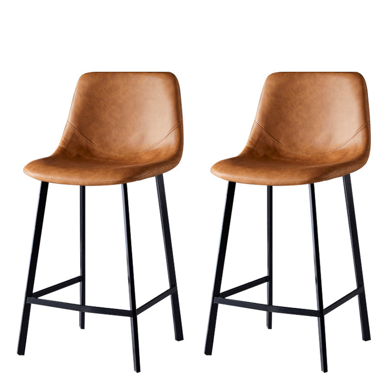 Scandinavian Style Bar-stool with Square Leather Seat Counter Stool Kitchen Bar-stool Brown 2 Piece Set Counter Stool(26"H) Clearhalo 'Bar Furniture' 'Bar Stools' 'bar_stools' 'furn' 'furn_bar_stools' 'Furniture' 'furniture_bar_stools' 'Kitchen & Dining Furniture' 4730617