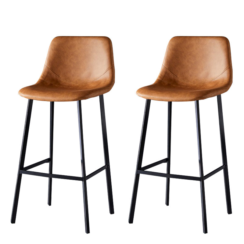 Scandinavian Style Bar-stool with Square Leather Seat Counter Stool Kitchen Bar-stool Brown 2 Piece Set Bar Stool(30"H) Clearhalo 'Bar Furniture' 'Bar Stools' 'bar_stools' 'furn' 'furn_bar_stools' 'Furniture' 'furniture_bar_stools' 'Kitchen & Dining Furniture' 4730618