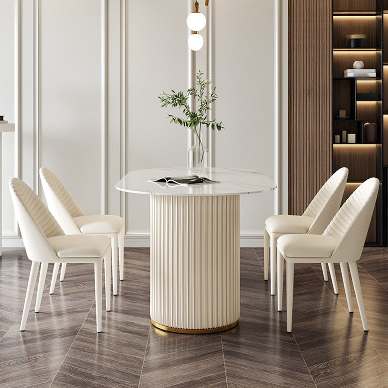 Glam 1/2/5/6/7 Pieces Dining Set Oval Shape Sintered Stone Dining Table Set 5 Pieces: Table, 4 Chairs Clearhalo 'Dining Room Sets' 'Dining Tables & Seating' 'dining_room_set' 'furn' 'furn_dining_room_set' 'Furniture' 'furniture_dining_room_set' 'Kitchen & Dining Furniture' 4730694