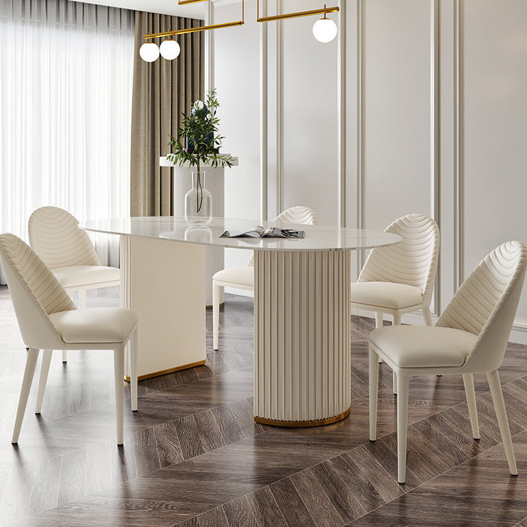 Glam 1/2/5/6/7 Pieces Dining Set Oval Shape Sintered Stone Dining Table Set 6 Pieces: Table, 5 Chairs Clearhalo 'Dining Room Sets' 'Dining Tables & Seating' 'dining_room_set' 'furn' 'furn_dining_room_set' 'Furniture' 'furniture_dining_room_set' 'Kitchen & Dining Furniture' 4730695