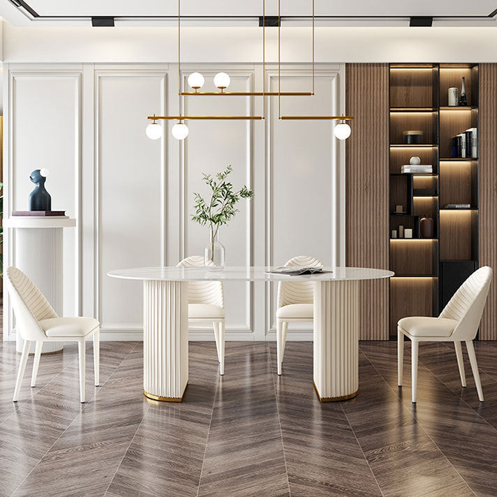 Glam 1/2/5/6/7 Pieces Dining Set Oval Shape Sintered Stone Dining Table Set Clearhalo 'Dining Room Sets' 'Dining Tables & Seating' 'dining_room_set' 'furn' 'furn_dining_room_set' 'Furniture' 'furniture_dining_room_set' 'Kitchen & Dining Furniture' 4730696