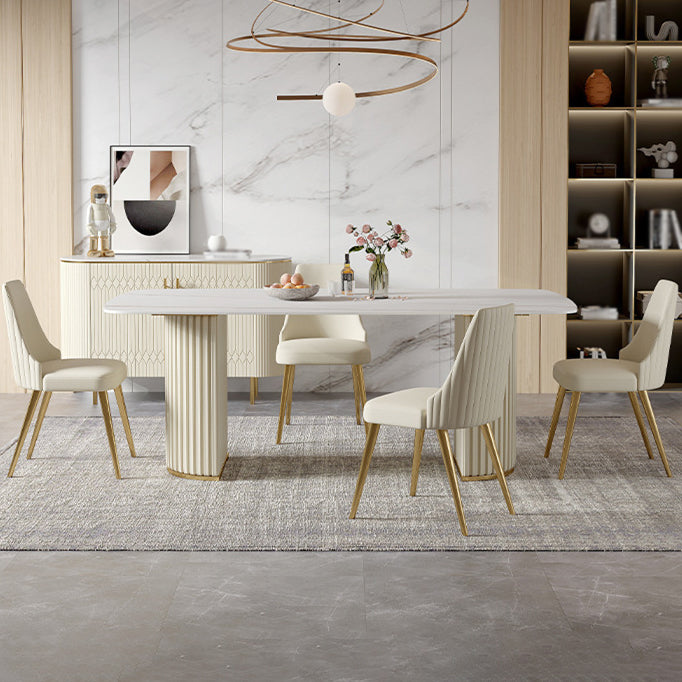1/4/5/7 Pieces Dining Set White Sintered Stone Rectangle Table with Leather Chairs Clearhalo 'Dining Room Sets' 'Dining Tables & Seating' 'dining_room_set' 'furn' 'furn_dining_room_set' 'Furniture' 'furniture_dining_room_set' 'Kitchen & Dining Furniture' 4730710