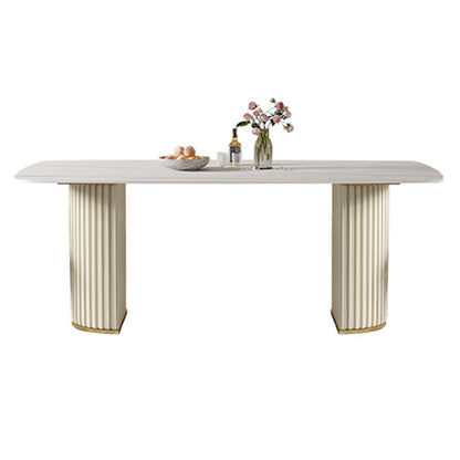 1/4/5/7 Pieces Dining Set White Sintered Stone Rectangle Table with Leather Chairs Clearhalo 'Dining Room Sets' 'Dining Tables & Seating' 'dining_room_set' 'furn' 'furn_dining_room_set' 'Furniture' 'furniture_dining_room_set' 'Kitchen & Dining Furniture' 4730713