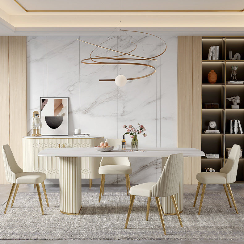 1/4/5/7 Pieces Dining Set White Sintered Stone Rectangle Table with Leather Chairs Clearhalo 'Dining Room Sets' 'Dining Tables & Seating' 'dining_room_set' 'furn' 'furn_dining_room_set' 'Furniture' 'furniture_dining_room_set' 'Kitchen & Dining Furniture' 4730718