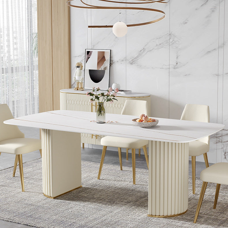 1/4/5/7 Pieces Dining Set White Sintered Stone Rectangle Table with Leather Chairs Clearhalo 'Dining Room Sets' 'Dining Tables & Seating' 'dining_room_set' 'furn' 'furn_dining_room_set' 'Furniture' 'furniture_dining_room_set' 'Kitchen & Dining Furniture' 4730719