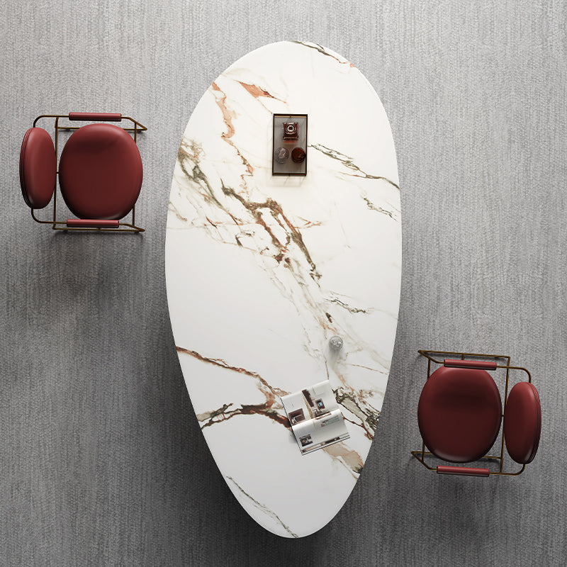 Glam 1/2/3/4/6/7 Pieces Dining Set Oval Shape Sintered Stone Dining Table Set 3 Pieces: Table, 2 Red Chairs Clearhalo 'Dining Room Sets' 'Dining Tables & Seating' 'dining_room_set' 'furn' 'furn_dining_room_set' 'Furniture' 'furniture_dining_room_set' 'Kitchen & Dining Furniture' 4730770