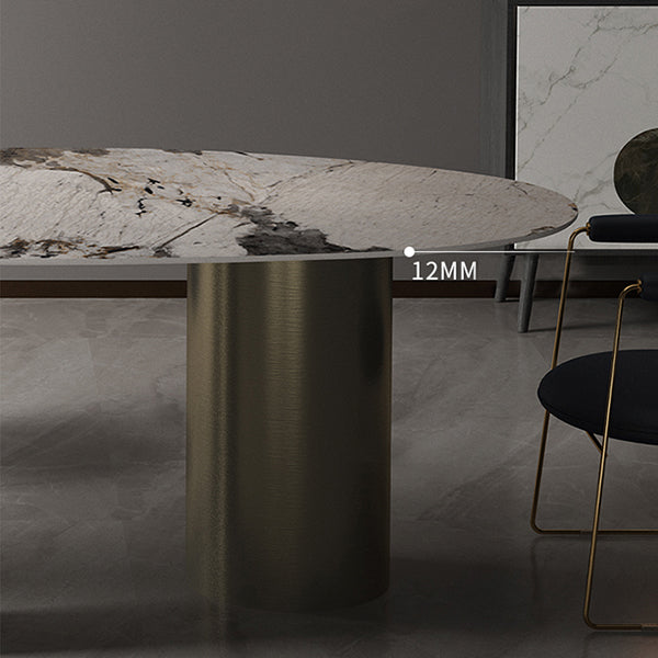 Glam 1/2/3/4/6/7 Pieces Dining Set Oval Shape Sintered Stone Dining Table Set Clearhalo 'Dining Room Sets' 'Dining Tables & Seating' 'dining_room_set' 'furn' 'furn_dining_room_set' 'Furniture' 'furniture_dining_room_set' 'Kitchen & Dining Furniture' 4730777