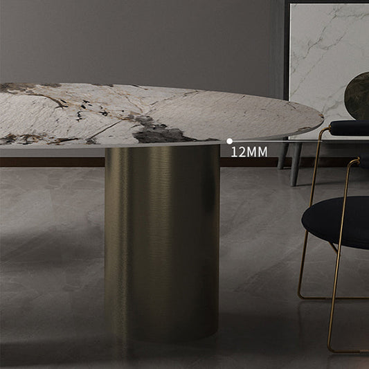 Glam 1/2/3/4/6/7 Pieces Dining Set Oval Shape Sintered Stone Dining Table Set Clearhalo 'Dining Room Sets' 'Dining Tables & Seating' 'dining_room_set' 'furn' 'furn_dining_room_set' 'Furniture' 'furniture_dining_room_set' 'Kitchen & Dining Furniture' 4730777