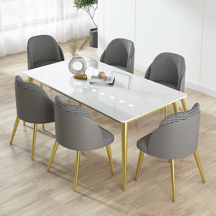 Glam 1/4/5/6/7 Pieces Dining Set Rectangle Stone Dining Table for Dining Room 7 Pieces: Table, 6 Chairs Clearhalo 'Dining Room Sets' 'Dining Tables & Seating' 'dining_room_set' 'furn' 'furn_dining_room_set' 'Furniture' 'furniture_dining_room_set' 'Kitchen & Dining Furniture' 4730799