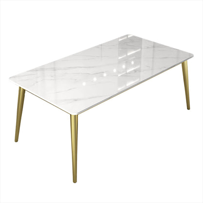 Glam 1/4/5/6/7 Pieces Dining Set Rectangle Stone Dining Table for Dining Room White-Gold 63"L x 31"W Clearhalo 'Dining Room Sets' 'Dining Tables & Seating' 'dining_room_set' 'furn' 'furn_dining_room_set' 'Furniture' 'furniture_dining_room_set' 'Kitchen & Dining Furniture' 4730805
