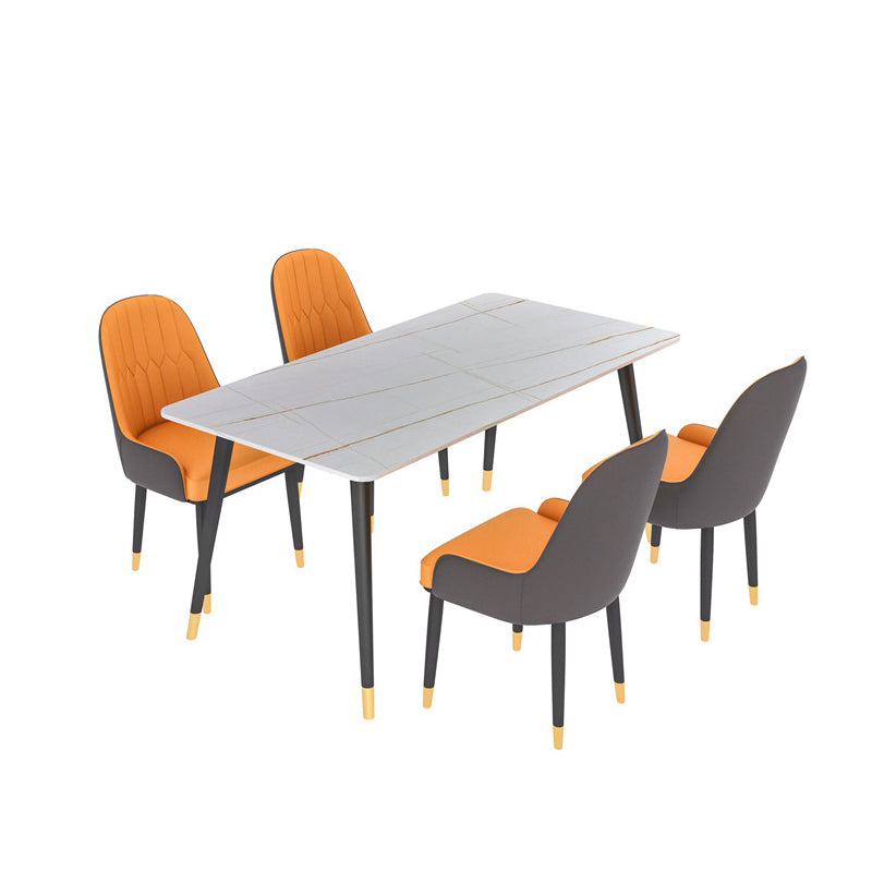 Modern 1/2/5/6/7 Pieces Dinette Set Rectangle Dining Table Set 5 Pieces: White Table, 4 Orange Chairs Clearhalo 'Dining Room Sets' 'Dining Tables & Seating' 'dining_room_set' 'furn' 'furn_dining_room_set' 'Furniture' 'furniture_dining_room_set' 'Kitchen & Dining Furniture' 4730869