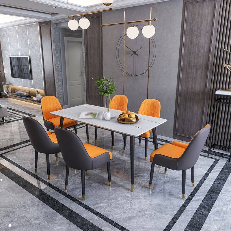 Modern 1/2/5/6/7 Pieces Dinette Set Rectangle Dining Table Set 7 Pieces: Table, 6 Orange Chairs Clearhalo 'Dining Room Sets' 'Dining Tables & Seating' 'dining_room_set' 'furn' 'furn_dining_room_set' 'Furniture' 'furniture_dining_room_set' 'Kitchen & Dining Furniture' 4730873