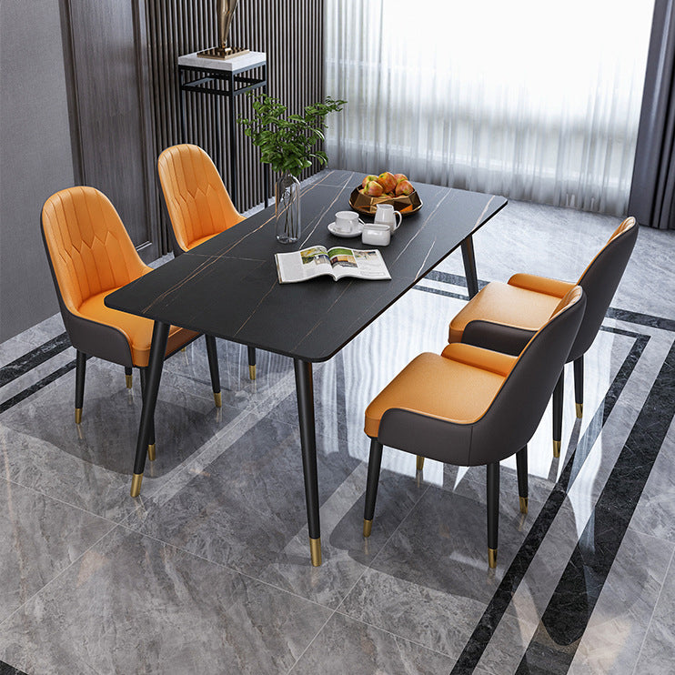 Modern 1/2/5/6/7 Pieces Dinette Set Rectangle Dining Table Set 5 Pieces: Black Table, 4 Orange Chairs Clearhalo 'Dining Room Sets' 'Dining Tables & Seating' 'dining_room_set' 'furn' 'furn_dining_room_set' 'Furniture' 'furniture_dining_room_set' 'Kitchen & Dining Furniture' 4730874