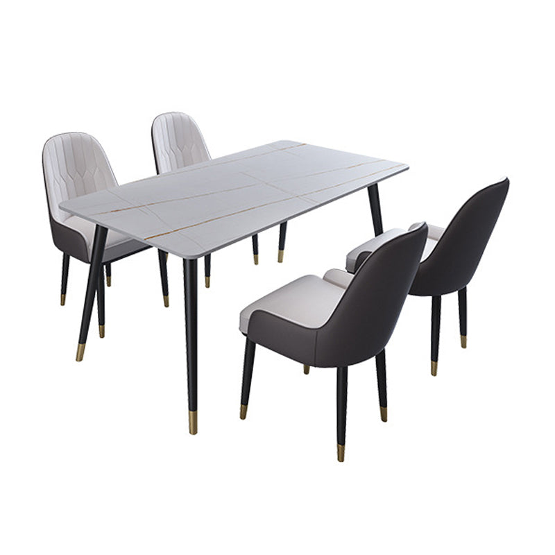Modern 1/2/5/6/7 Pieces Dinette Set Rectangle Dining Table Set 5 Pieces: White Table, 4 Grey Chairs Clearhalo 'Dining Room Sets' 'Dining Tables & Seating' 'dining_room_set' 'furn' 'furn_dining_room_set' 'Furniture' 'furniture_dining_room_set' 'Kitchen & Dining Furniture' 4730876