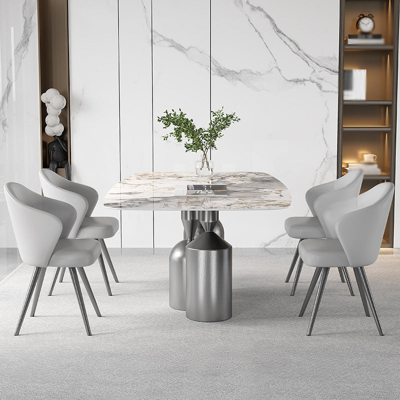 1/3/4/5/7/8 Pieces Dining Chairs Set White Rectangle Shape Sintered Stone Dining Table Set Clearhalo 'Dining Room Sets' 'Dining Tables & Seating' 'dining_room_set' 'furn' 'furn_dining_room_set' 'Furniture' 'furniture_dining_room_set' 'Kitchen & Dining Furniture' 4730897
