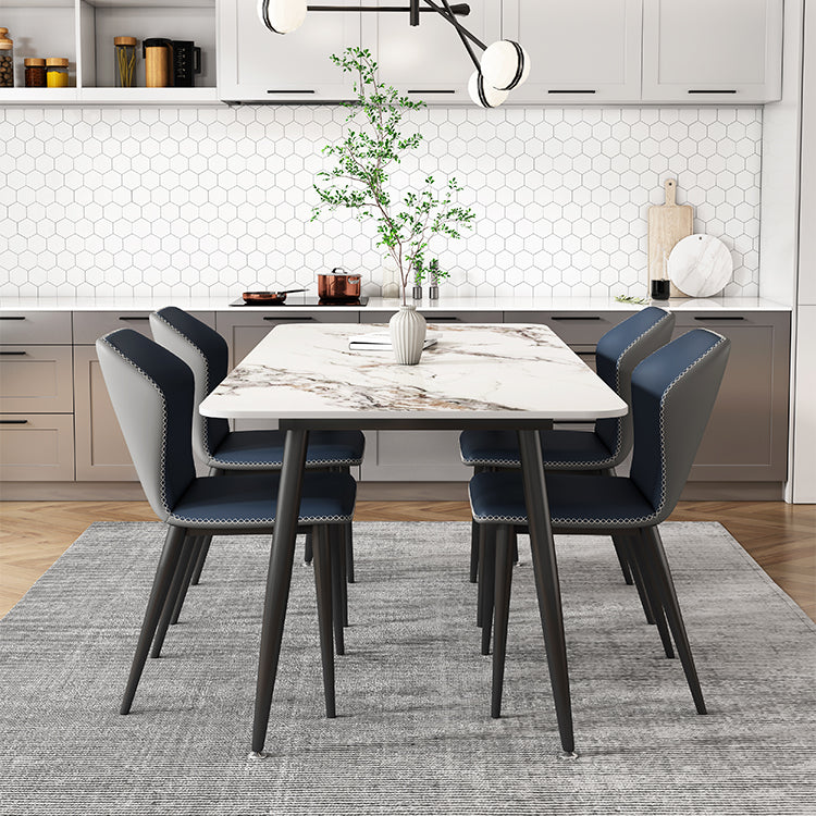 Modern 1/2/4/5/7 Pieces Dinette Set with Sintered Stone Top Rectangle Dining Table Set 5 Pieces: Table, 4 Blue Chairs Clearhalo 'Dining Room Sets' 'Dining Tables & Seating' 'dining_room_set' 'furn' 'furn_dining_room_set' 'Furniture' 'furniture_dining_room_set' 'Kitchen & Dining Furniture' 4730935