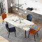 Modern 1/2/4/5/7 Pieces Dinette Set with Sintered Stone Top Rectangle Dining Table Set 5 Pieces: Table, 2 Blue+2 Orange Chairs Clearhalo 'Dining Room Sets' 'Dining Tables & Seating' 'dining_room_set' 'furn' 'furn_dining_room_set' 'Furniture' 'furniture_dining_room_set' 'Kitchen & Dining Furniture' 4730937