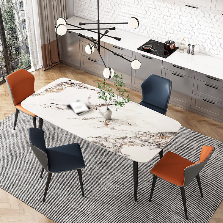 Modern 1/2/4/5/7 Pieces Dinette Set with Sintered Stone Top Rectangle Dining Table Set 5 Pieces: Table, 2 Blue+2 Orange Chairs Clearhalo 'Dining Room Sets' 'Dining Tables & Seating' 'dining_room_set' 'furn' 'furn_dining_room_set' 'Furniture' 'furniture_dining_room_set' 'Kitchen & Dining Furniture' 4730937
