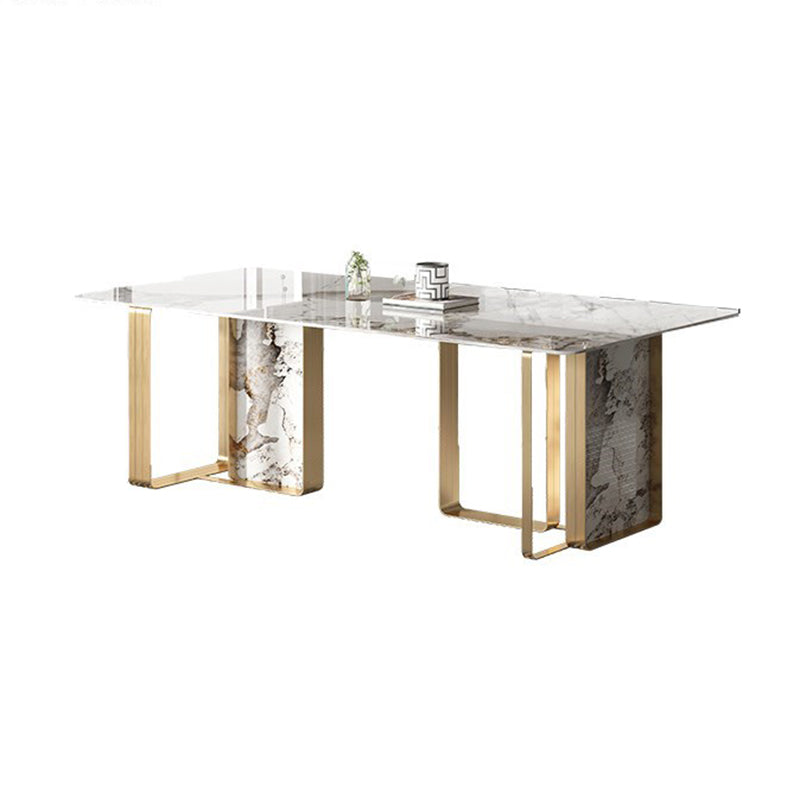 Luxury 1/4/5/7 Pieces Rectangle Dining Set Sintered Stone Dining Table with Chairs White 94"L x 43"W Clearhalo 'Dining Room Sets' 'Dining Tables & Seating' 'dining_room_set' 'furn' 'furn_dining_room_set' 'Furniture' 'furniture_dining_room_set' 'Kitchen & Dining Furniture' 4730972