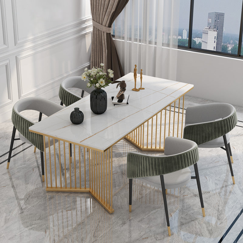 Glam 1/5/7 Pieces Dining Set Rectangle Stone Dining Table for Kitchen 5 Pieces: Table, 4 Green Chairs Clearhalo 'Dining Room Sets' 'Dining Tables & Seating' 'dining_room_set' 'furn' 'furn_dining_room_set' 'Furniture' 'furniture_dining_room_set' 'Kitchen & Dining Furniture' 4731007