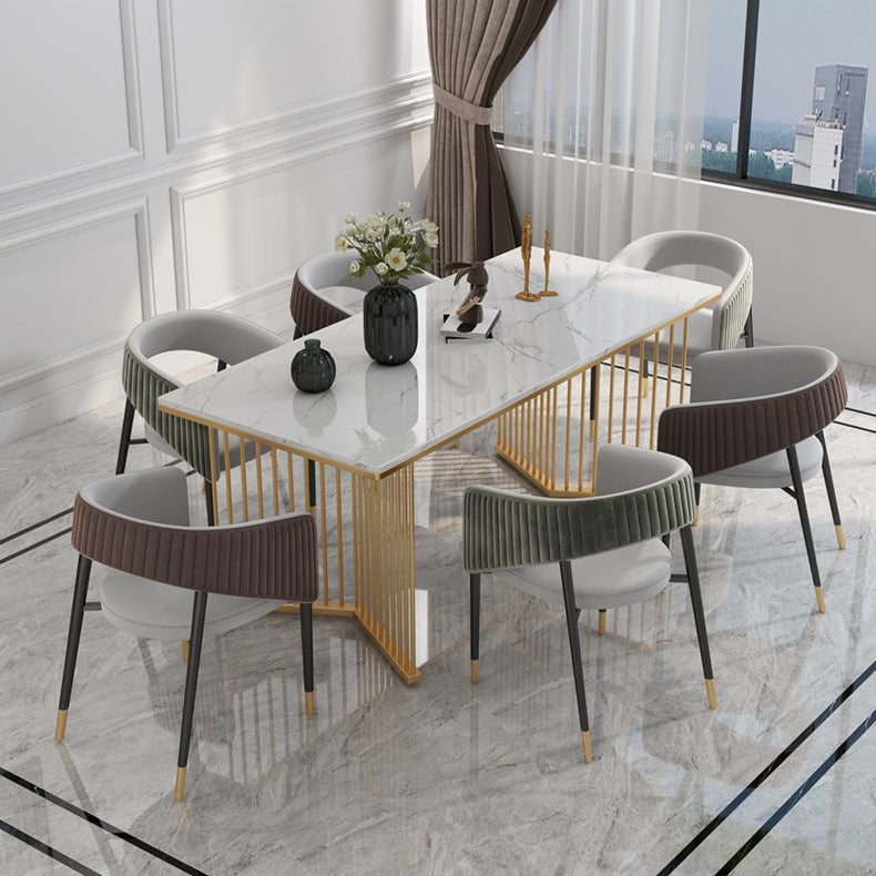 Glam 1/5/7 Pieces Dining Set Rectangle Stone Dining Table for Kitchen 7 Pieces: White Table, 6 Chairs Clearhalo 'Dining Room Sets' 'Dining Tables & Seating' 'dining_room_set' 'furn' 'furn_dining_room_set' 'Furniture' 'furniture_dining_room_set' 'Kitchen & Dining Furniture' 4731012