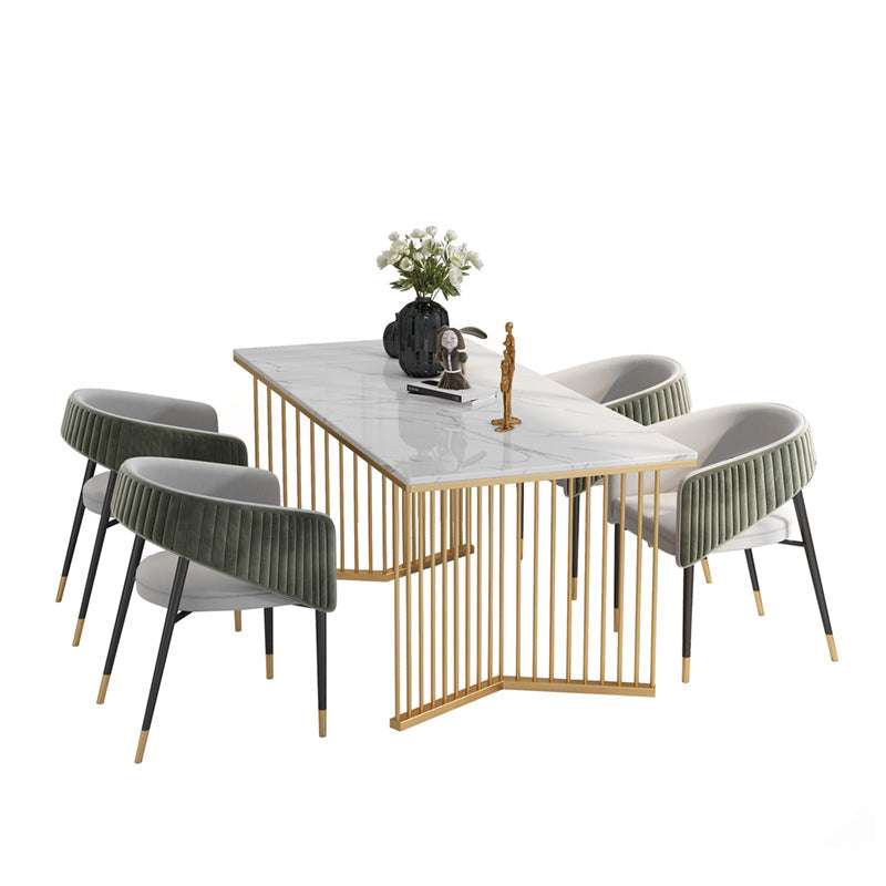 Glam 1/5/7 Pieces Dining Set Rectangle Stone Dining Table for Kitchen Clearhalo 'Dining Room Sets' 'Dining Tables & Seating' 'dining_room_set' 'furn' 'furn_dining_room_set' 'Furniture' 'furniture_dining_room_set' 'Kitchen & Dining Furniture' 4731014