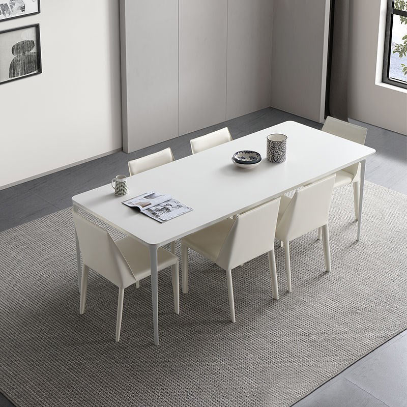 1/2/5/6/7 Pieces Dining Chairs Set Rectangle Shape Sintered Stone Dining Table Set 7 Pieces: Table, 6 White Chairs Clearhalo 'Dining Room Sets' 'Dining Tables & Seating' 'dining_room_set' 'furn' 'furn_dining_room_set' 'Furniture' 'furniture_dining_room_set' 'Kitchen & Dining Furniture' 4731079