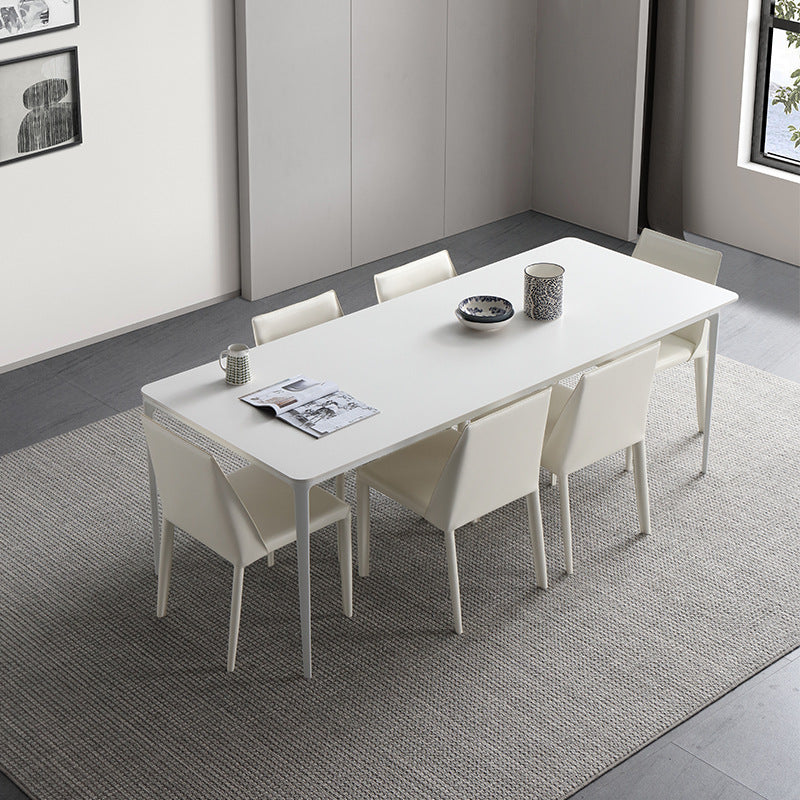 Rectangle Dining Table White Stone Top Table with 4 Legs Base 55.1"L x 31.5"W x 29.5"H Clearhalo 'Dining Tables & Seating' 'Dining Tables' 'dining_table' 'Furniture' 'furniture_dining_table' 'Kitchen & Dining Furniture' 'kitchen' 'kitchen_dining_table' 4731093