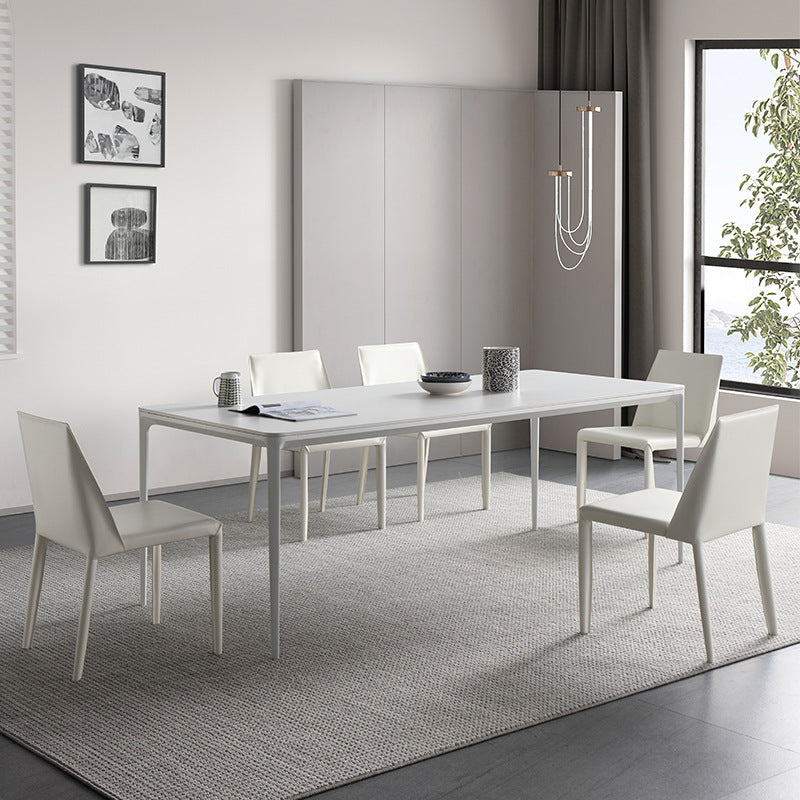Rectangle Dining Table White Stone Top Table with 4 Legs Base 51.2"L x 27.6"W x 29.5"H Clearhalo 'Dining Tables & Seating' 'Dining Tables' 'dining_table' 'Furniture' 'furniture_dining_table' 'Kitchen & Dining Furniture' 'kitchen' 'kitchen_dining_table' 4731094